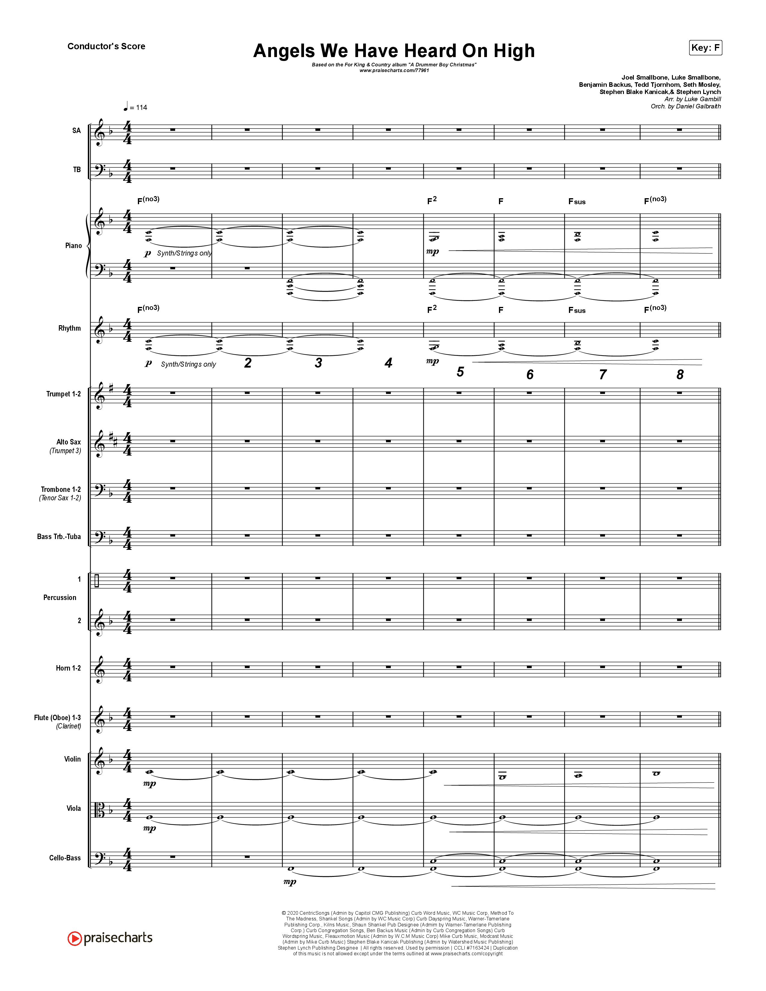 Angels We Have Heard On High (Choral Anthem SATB) Orchestration (Arr. Luke Gambill / for KING & COUNTRY)