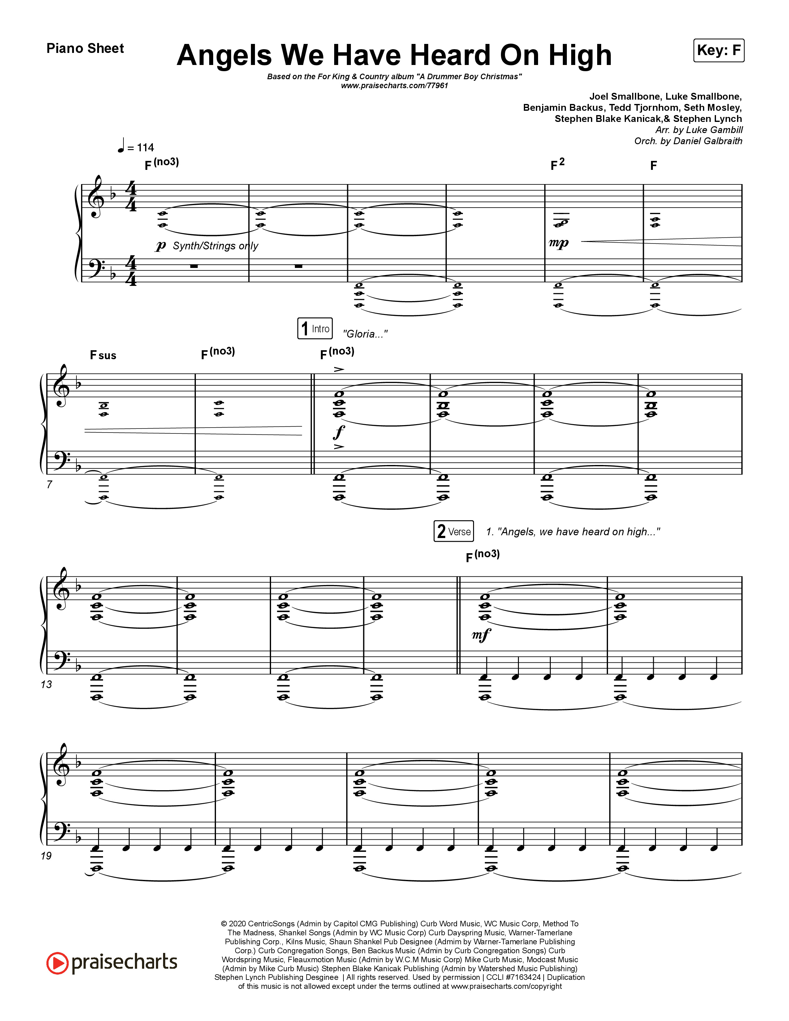 Angels We Have Heard On High (Choral Anthem SATB) Piano Sheet (Arr. Luke Gambill / for KING & COUNTRY)