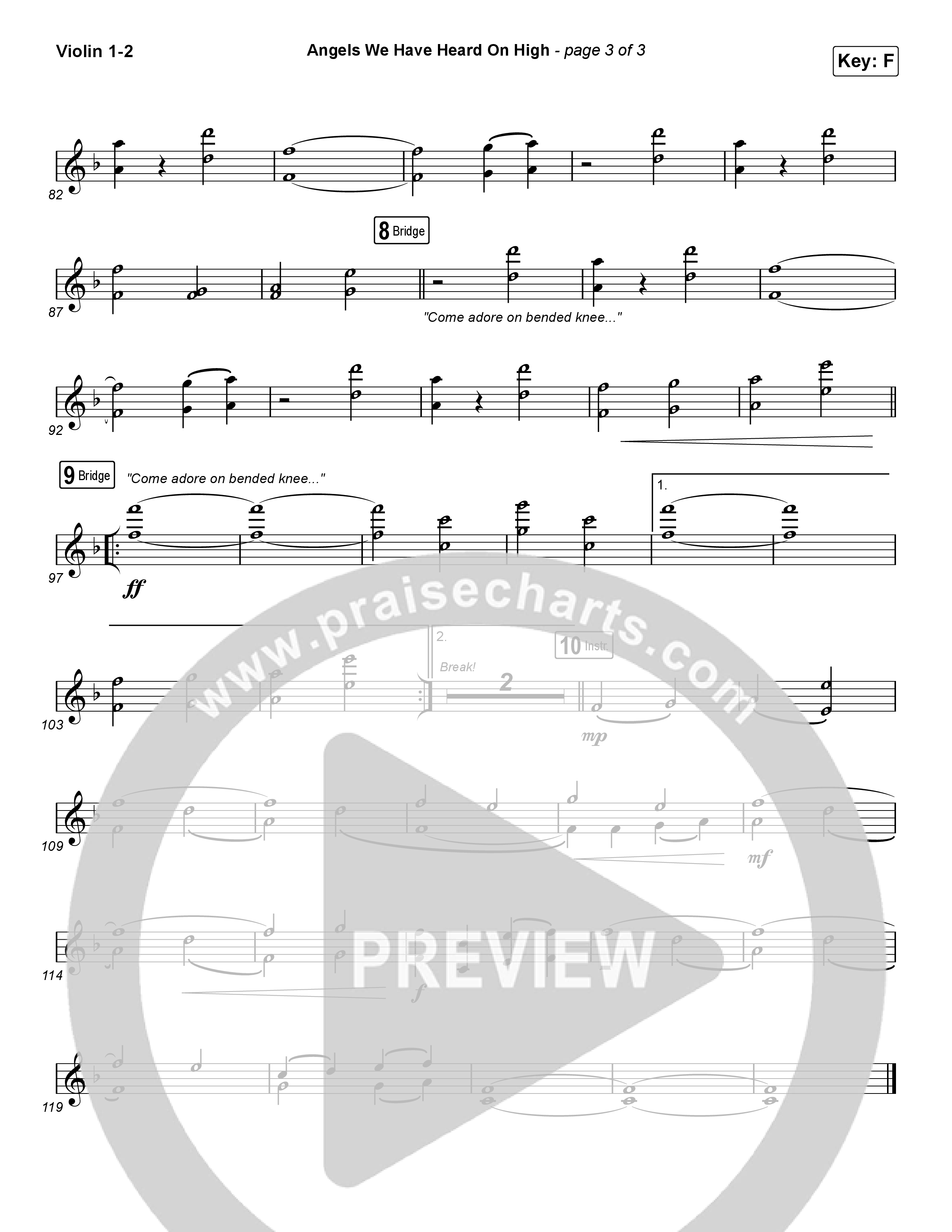 Angels We Have Heard On High (Choral Anthem SATB) Violin 1/2 (Arr. Luke Gambill / for KING & COUNTRY)