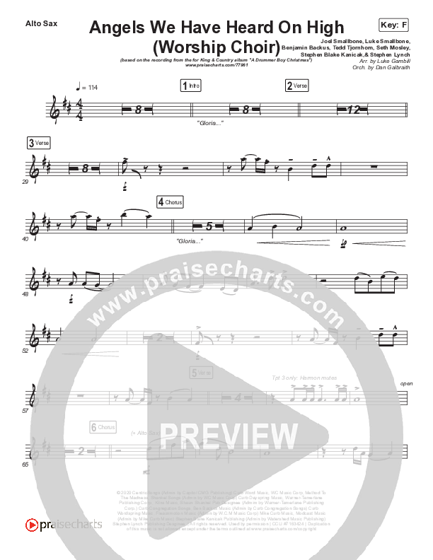 Angels We Have Heard On High (Choral Anthem SATB) Alto Sax (Arr. Luke Gambill / for KING & COUNTRY)