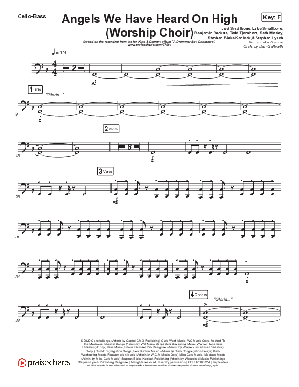 Angels We Have Heard On High (Choral Anthem SATB) Cello/Bass (Arr. Luke Gambill / for KING & COUNTRY)