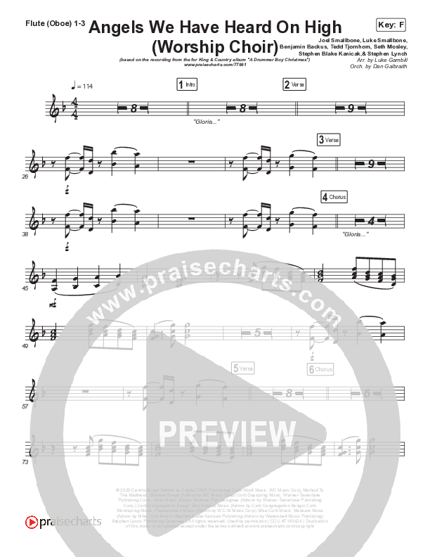 Angels We Have Heard On High (Choral Anthem SATB) Flute/Oboe 1/2/3 (Arr. Luke Gambill / for KING & COUNTRY)