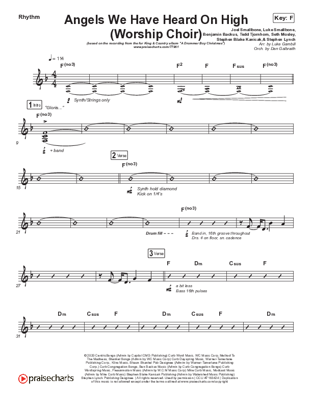 Angels We Have Heard On High (Choral Anthem SATB) Rhythm Chart (Arr. Luke Gambill / for KING & COUNTRY)