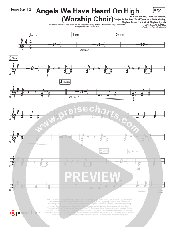 Angels We Have Heard On High (Choral Anthem SATB) Sax Pack (Arr. Luke Gambill / for KING & COUNTRY)