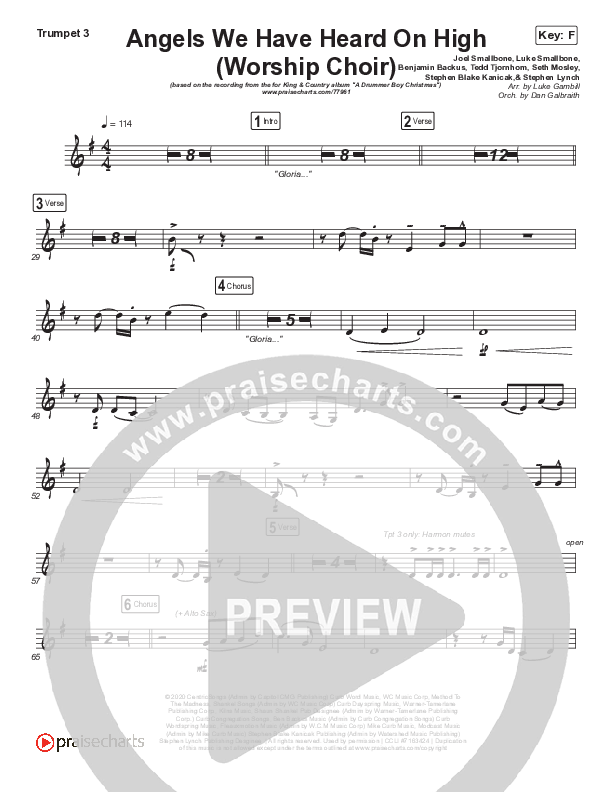 Angels We Have Heard On High (Choral Anthem SATB) Trumpet 3 (Arr. Luke Gambill / for KING & COUNTRY)