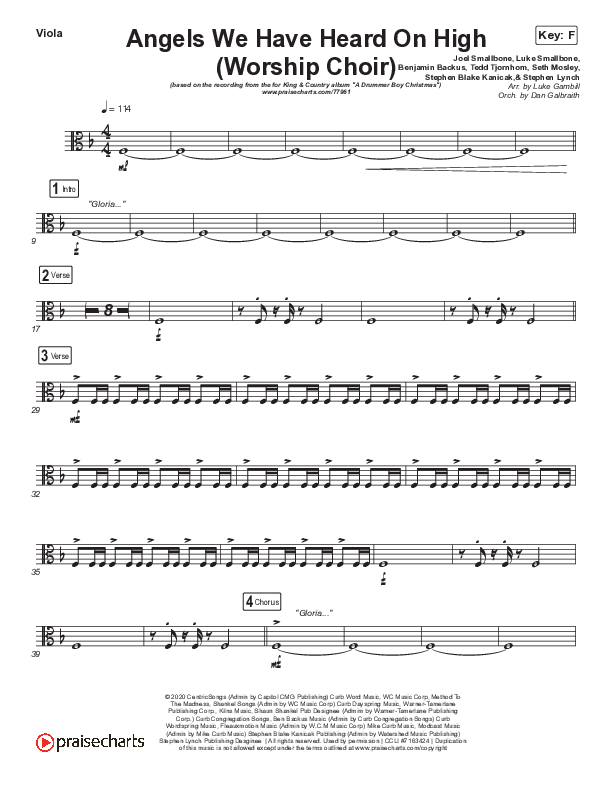Angels We Have Heard On High (Choral Anthem SATB) Viola (Arr. Luke Gambill / for KING & COUNTRY)