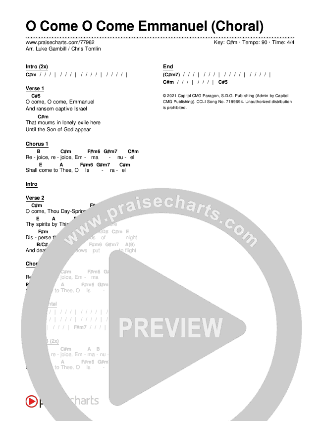 O Come O Come Emmanuel (Choral Anthem SATB) Chords & Lyrics (Chris Tomlin / Arr. Luke Gambill)