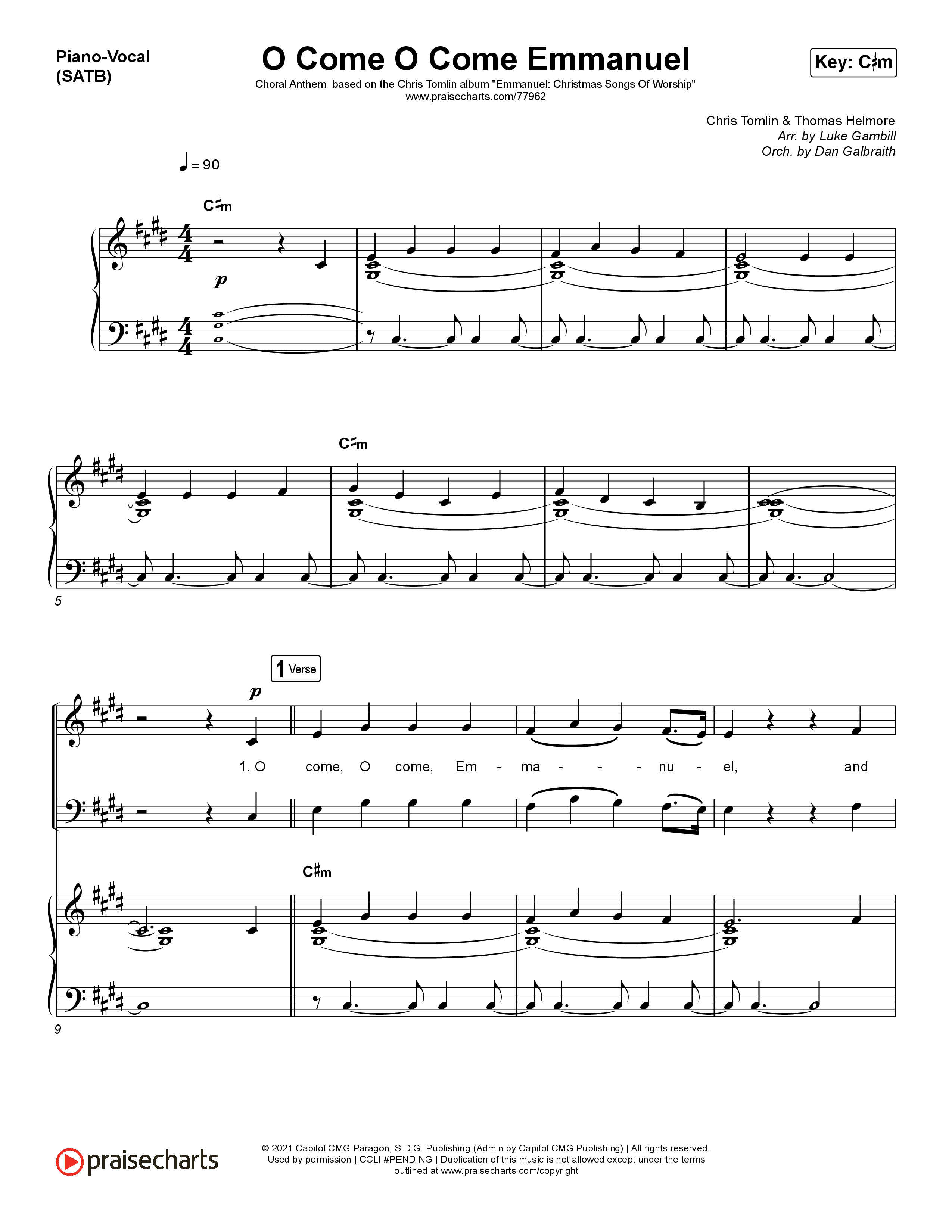 O Come O Come Emmanuel (Choral Anthem SATB) Piano/Vocal (SATB) (Chris Tomlin / Arr. Luke Gambill)