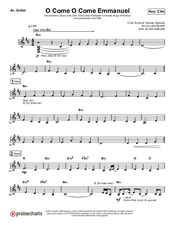 O Come O Come Emmanuel (Choral Anthem SATB) Acoustic Guitar (Chris Tomlin / Arr. Luke Gambill)