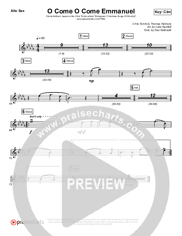 O Come O Come Emmanuel (Choral Anthem SATB) Alto Sax (Chris Tomlin / Arr. Luke Gambill)
