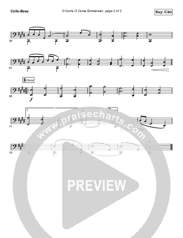 O Come O Come Emmanuel (Choral Anthem SATB) Cello/Bass (Chris Tomlin / Arr. Luke Gambill)