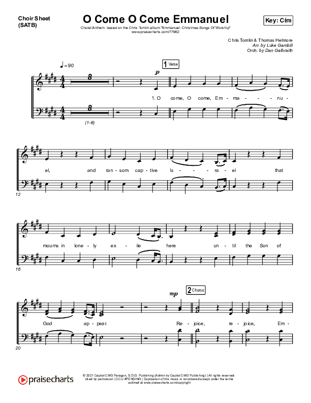 O Come O Come Emmanuel (Choral Anthem SATB) Choir Vocals (SATB) (Chris Tomlin / Arr. Luke Gambill)
