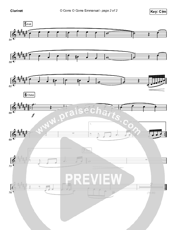 O Come O Come Emmanuel (Choral Anthem SATB) Clarinet 1,2 (Chris Tomlin / Arr. Luke Gambill)