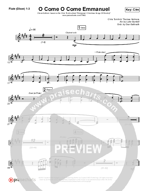 O Come O Come Emmanuel (Choral Anthem SATB) Flute/Oboe 1/2/3 (Chris Tomlin / Arr. Luke Gambill)