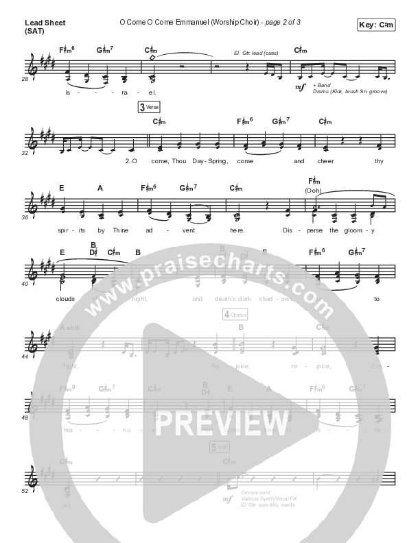 O Come O Come Emmanuel (Choral Anthem SATB) Lead Sheet (SAT) (Chris Tomlin / Arr. Luke Gambill)