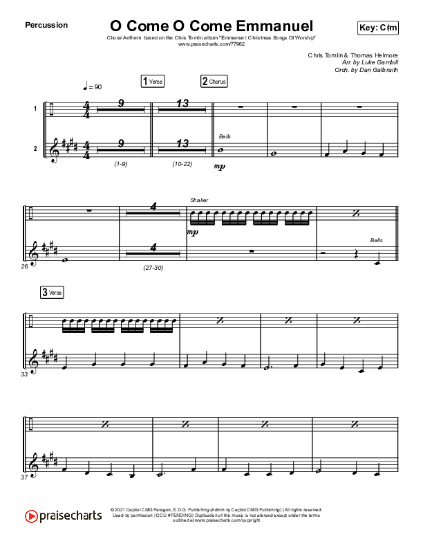 O Come O Come Emmanuel (Choral Anthem SATB) Percussion (Chris Tomlin / Arr. Luke Gambill)