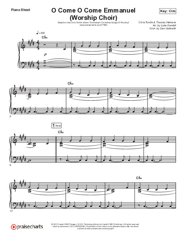 O Come O Come Emmanuel (Choral Anthem SATB) Piano Sheet (Chris Tomlin / Arr. Luke Gambill)