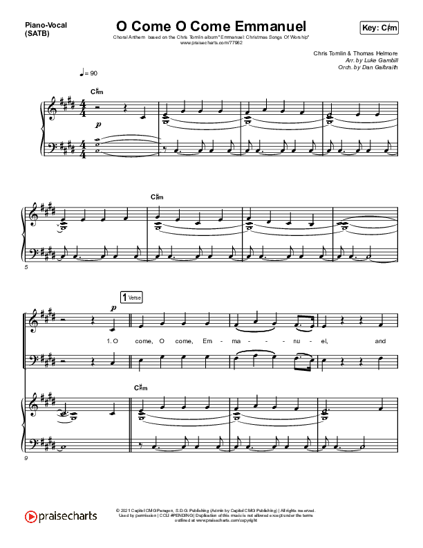 O Come O Come Emmanuel (Choral Anthem SATB) Piano/Vocal (SATB) (Chris Tomlin / Arr. Luke Gambill)