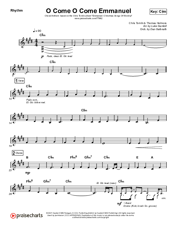 O Come O Come Emmanuel (Choral Anthem SATB) Rhythm Chart (Chris Tomlin / Arr. Luke Gambill)