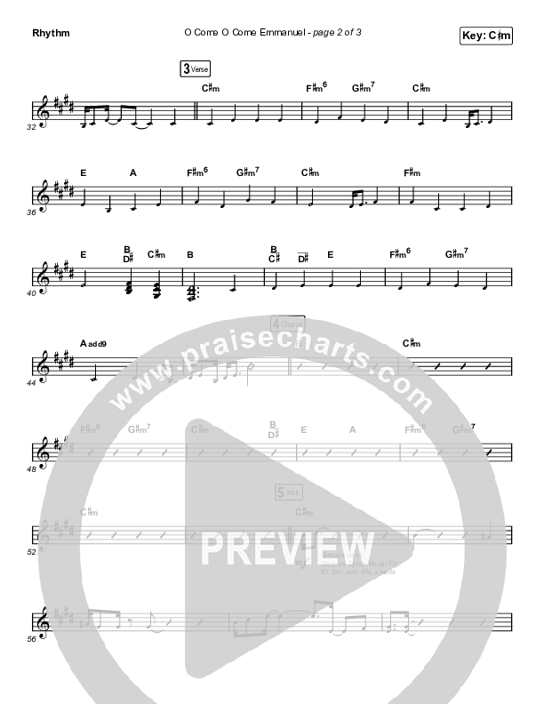 O Come O Come Emmanuel (Choral Anthem SATB) Rhythm Chart (Chris Tomlin / Arr. Luke Gambill)