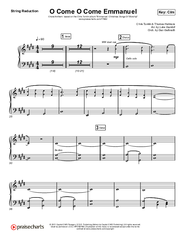O Come O Come Emmanuel (Choral Anthem SATB) String Reduction (Chris Tomlin / Arr. Luke Gambill)