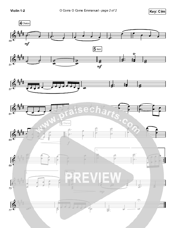 O Come O Come Emmanuel (Choral Anthem SATB) Violin 1,2 (Chris Tomlin / Arr. Luke Gambill)