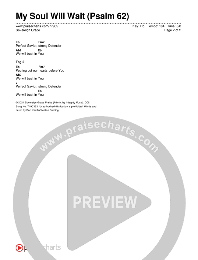 My Soul Will Wait (Psalm 62) Chords & Lyrics (Sovereign Grace)