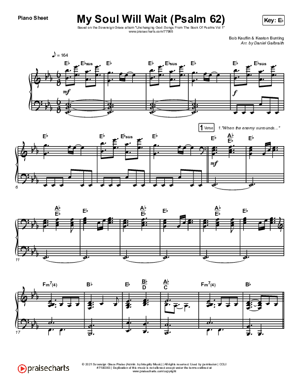 My Soul Will Wait (Psalm 62) Piano Sheet (Sovereign Grace)