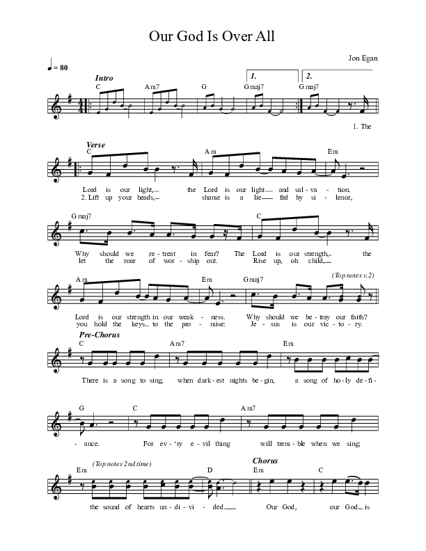Our God Is Over All Lead Sheet Melody (New Life Worship)