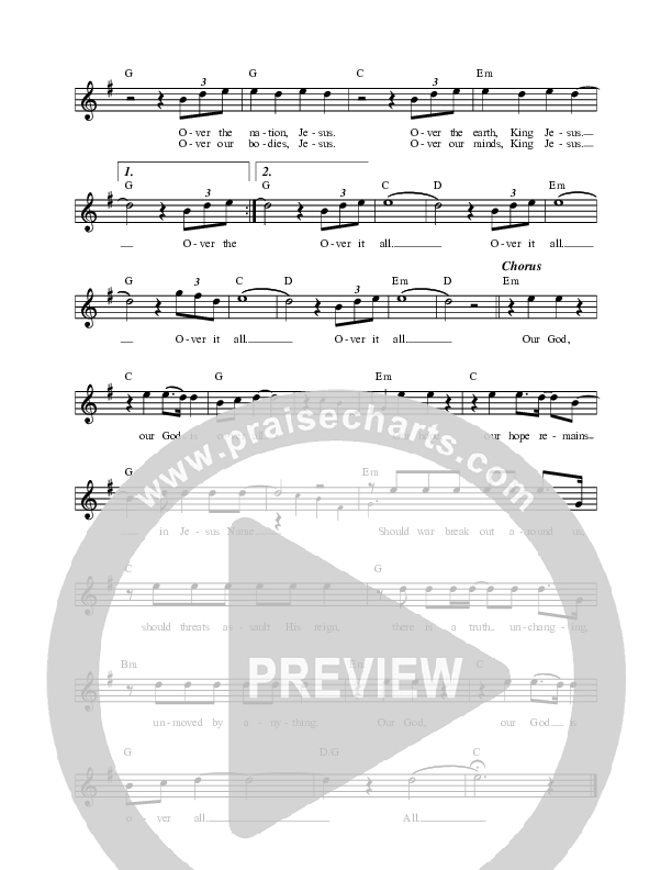 Our God Is Over All Lead Sheet Melody (New Life Worship)