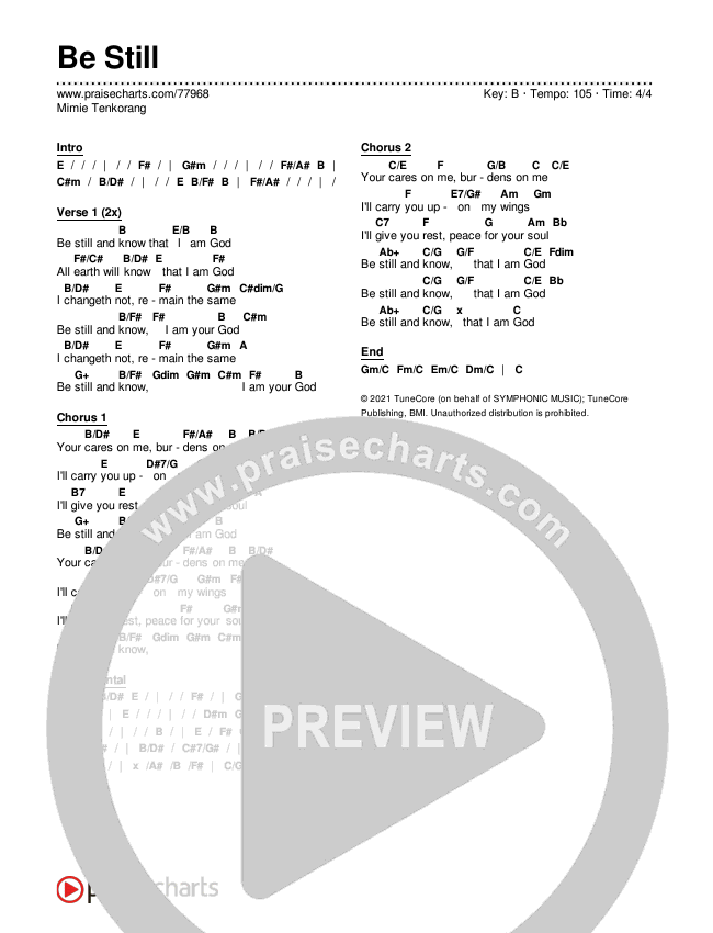 Be Still Chord Chart (Mimie Tenkorang)