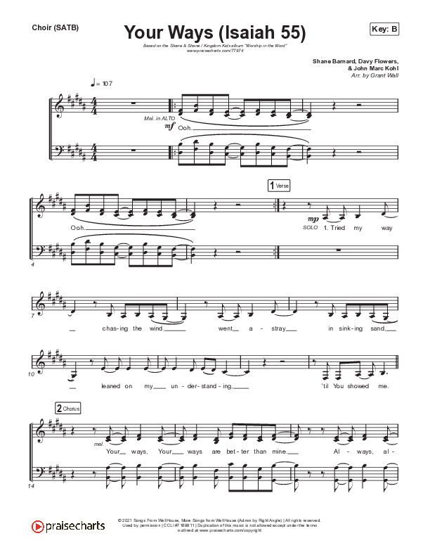 Your Ways (Isaiah 55) Choir Sheet (SATB) (Shane & Shane / Kingdom Kids)