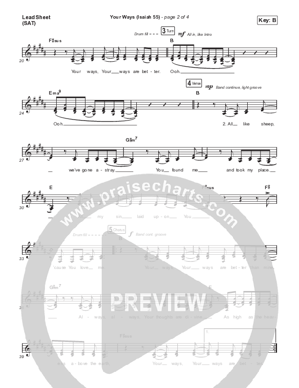 Your Ways (Isaiah 55) Lead Sheet (SAT) (Shane & Shane / Kingdom Kids)
