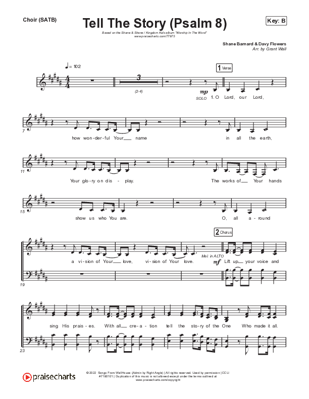 Tell The Story (Psalm 8) Choir Sheet (SATB) (Shane & Shane / Kingdom Kids)