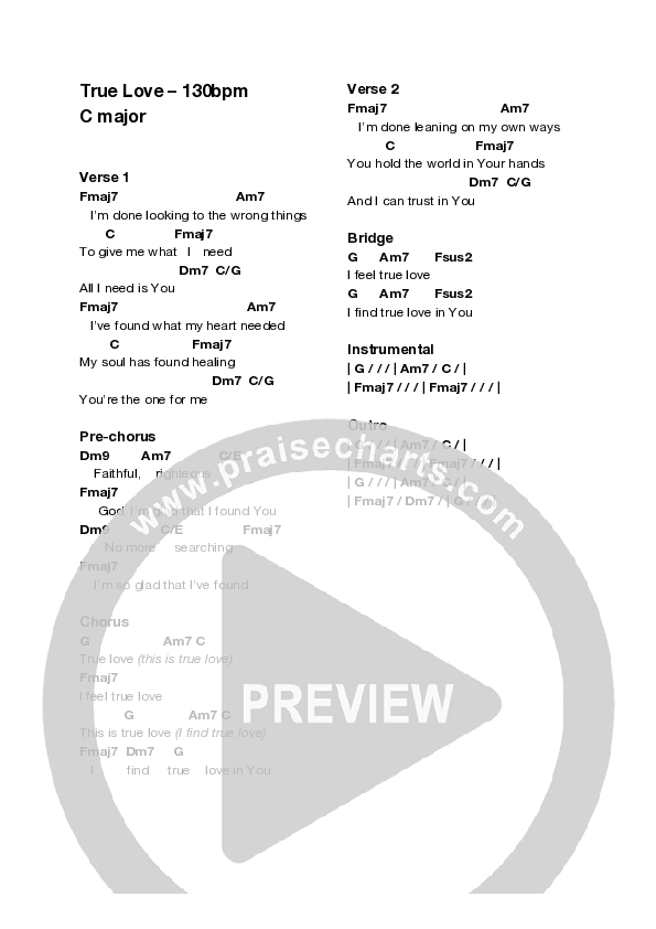 True Love Chord Chart (Equippers Revolution)