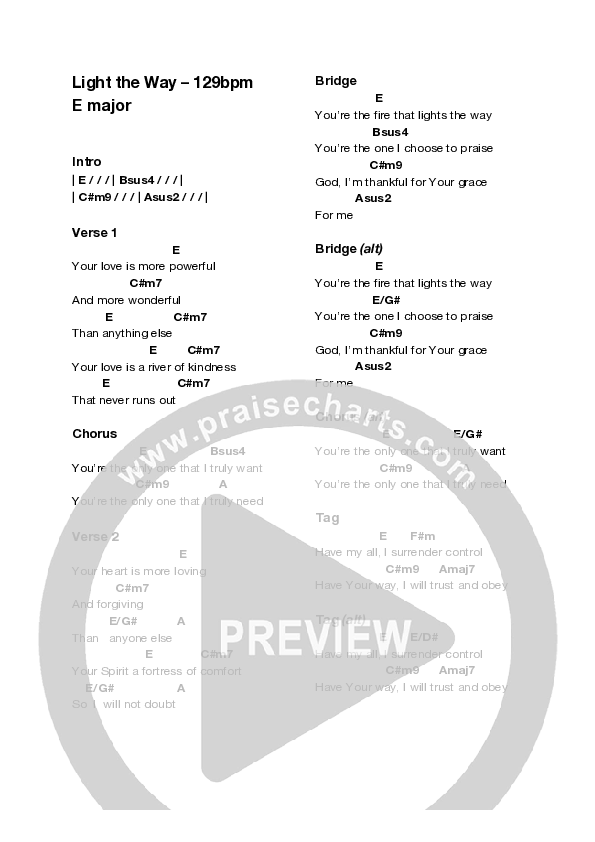 Light The Way Chord Chart (Equippers Revolution)