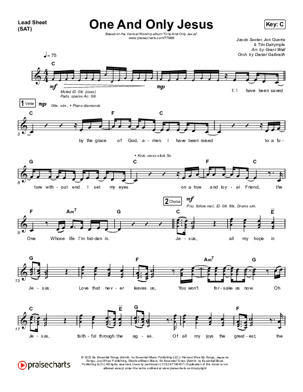 One And Only Jesus Lead Sheet (SAT) (Vertical Worship)