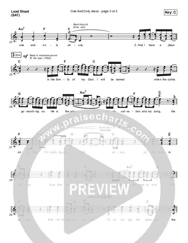 One And Only Jesus Lead Sheet (SAT) (Vertical Worship)