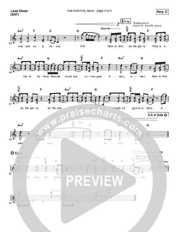 One And Only Jesus Lead Sheet (SAT) (Vertical Worship)