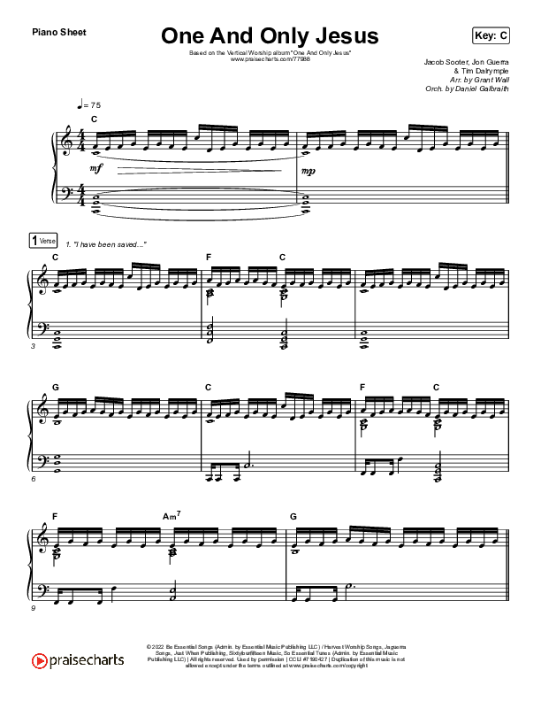 One And Only Jesus Piano Sheet (Vertical Worship)