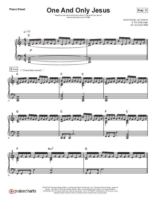 One And Only Jesus Piano Sheet (Vertical Worship)