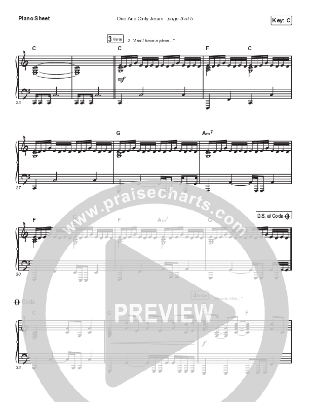 One And Only Jesus Piano Sheet (Vertical Worship)
