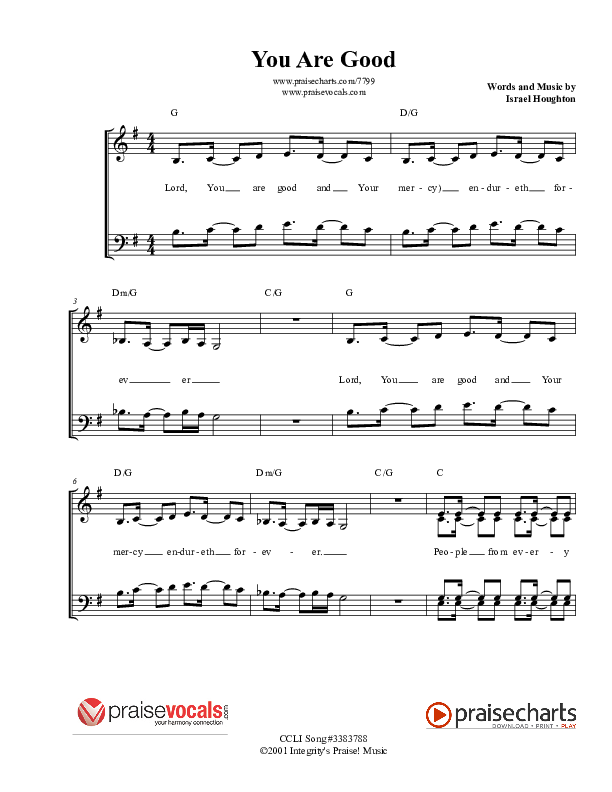 You Are Good Lead Sheet (PraiseVocals)