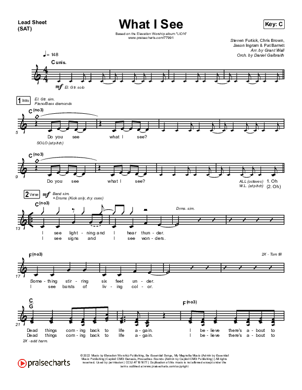 What I See Lead Sheet (SAT) (Elevation Worship / Chris Brown)