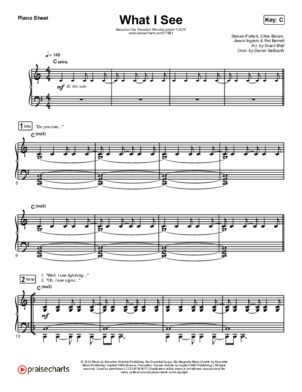 What I See Piano Sheet (Elevation Worship / Chris Brown)