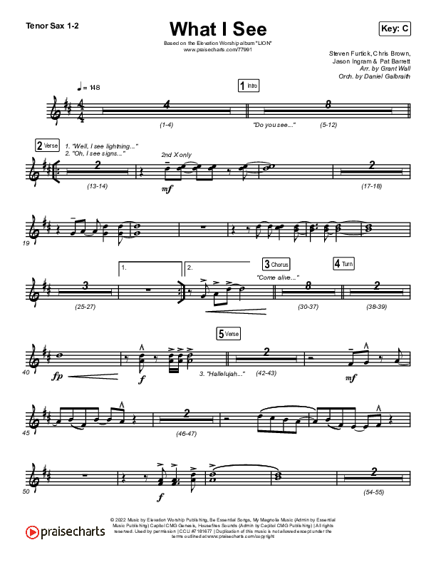 What I See Tenor Sax 1,2 (Elevation Worship / Chris Brown)