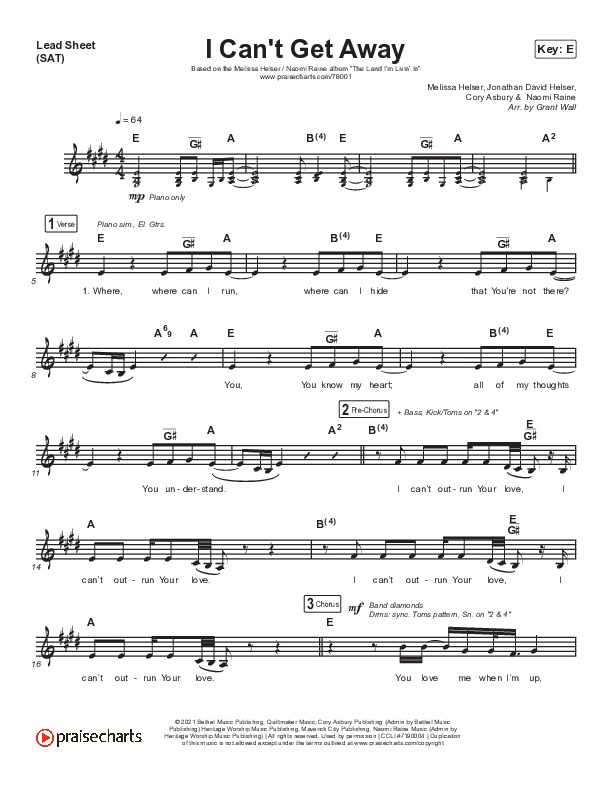 I Can't Get Away (Live) Lead Sheet (SAT) (Melissa Helser / Naomi Raine)