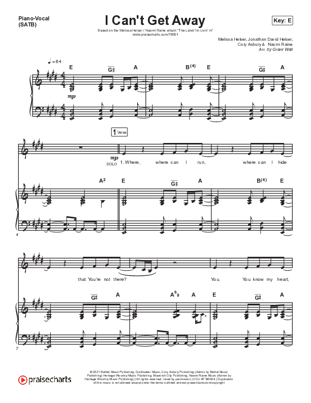 I Can't Get Away (Live) Piano/Vocal Pack (Melissa Helser / Naomi Raine)