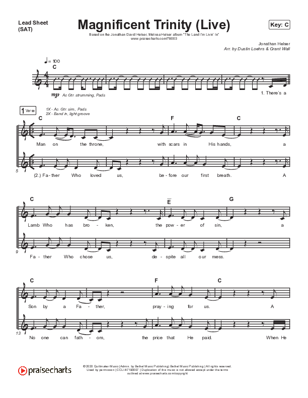 Magnificent Trinity (Live) Lead Sheet (SAT) (Jonathan David Helser / Melissa Helser)