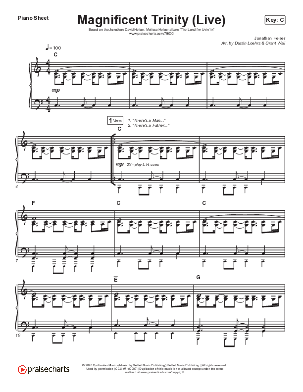Magnificent Trinity (Live) Piano Sheet (Jonathan David Helser / Melissa Helser)